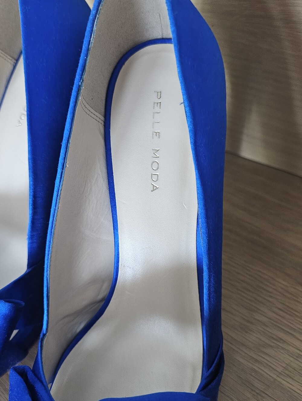 Women's Royal Blue Satin Peep-Toe Heel with Bow - Picture 4 of 5